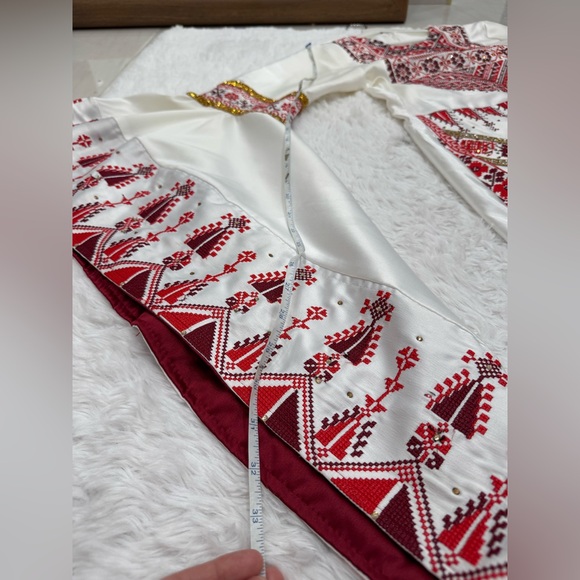 New Womens Henna Kaftan Thobe Satin Dress Red and White Size Small/Medium 4-6 - Picture 6 of 9